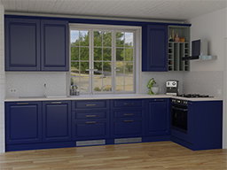 Фото синяя классическая кухня с фрезеровкой